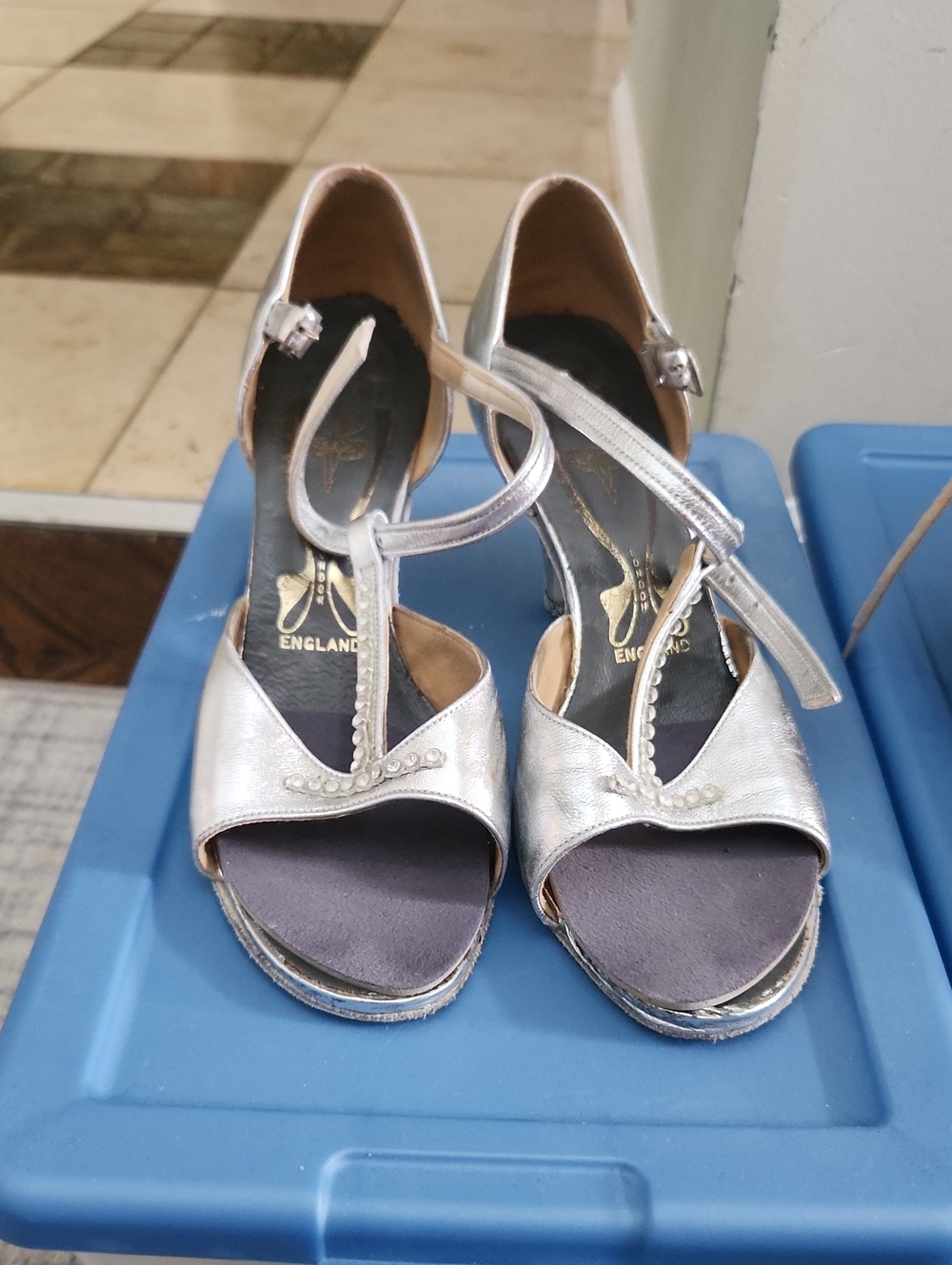 Silver T-Strap Women's Ballroom Dress Heels